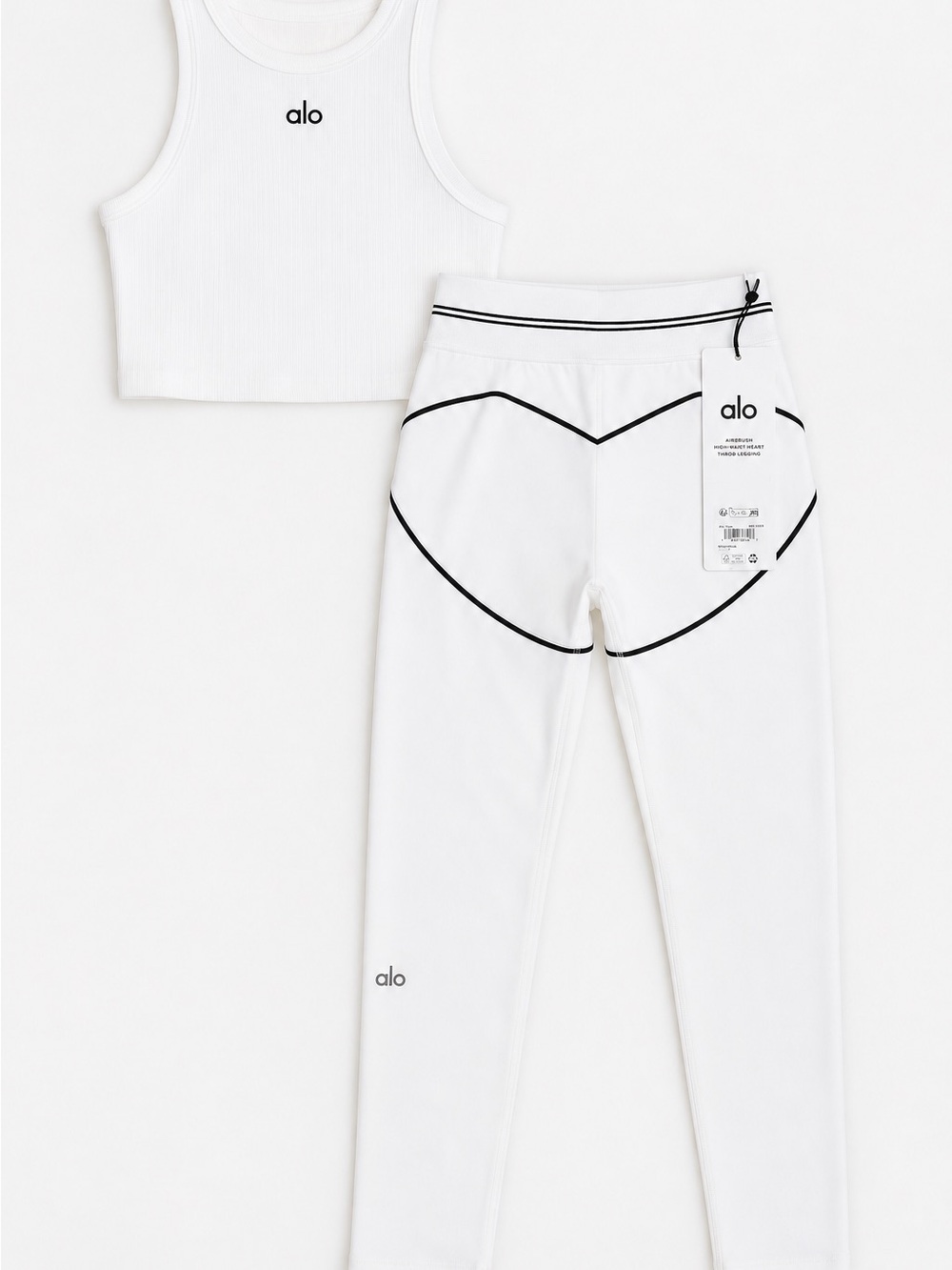 NWT Alo Yoga White & Black Airbrush Leggings + Ribbed Cropped Tank Top Set SMALL